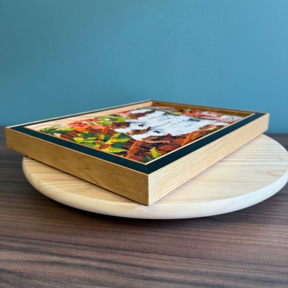 Vintage Framed Needlepoint St. Bernard Puppies Cross-Stitch Art In Wooden Frame - Picture 4 of 10